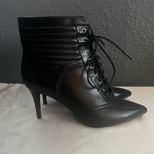 Nine West Black Leather Stiletto Lace-Up Ankle Boots